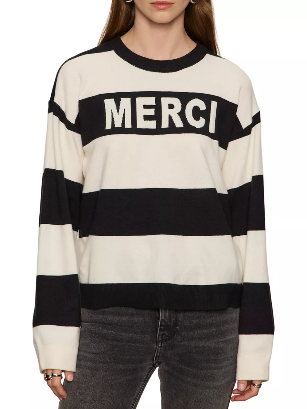 NWT Sanctuary Striped Merci Popover Sweater in Black & White Size XL